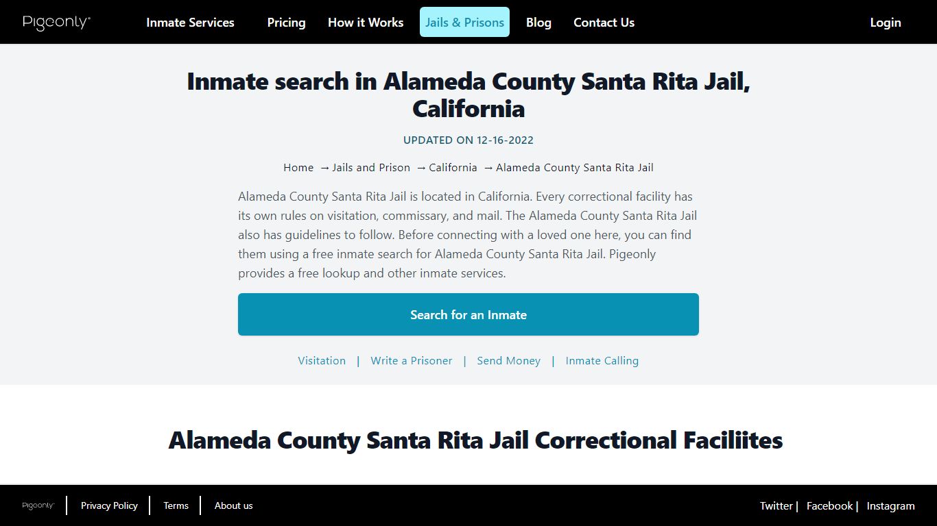 Inmate search in Alameda County Santa Rita Jail, California